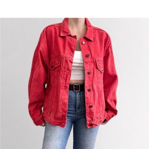 Vintage Eddie Bauer Red denim Jean jacket Sz M - Picture 4 of 7